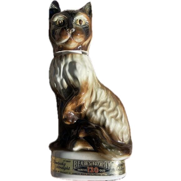 Vintage 1967 Jim Beam "Beam's Trophy" Siamese/ Burmese Cat Decantar Empty Trophy - Picture 1 of 5